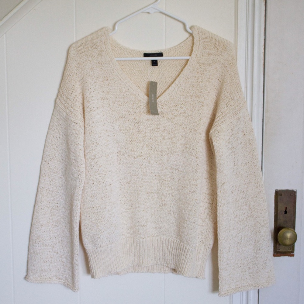 JCrew Cream Flared Bell Sleeve Sweater